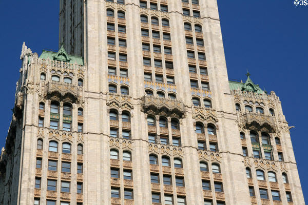 Midsection decoration & balconies of Woolworth Building. New York, NY.
