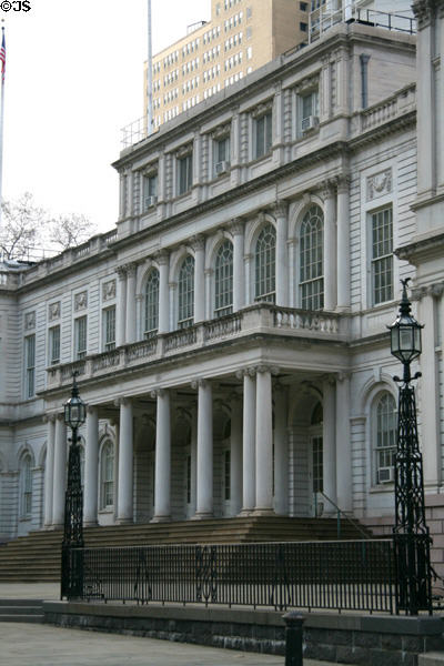 Neoclassical entrance of New York City Hall. New York, NY.