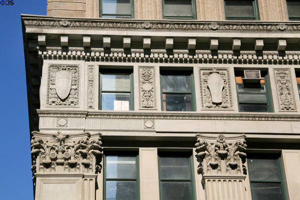 Facade carvings on East River Savings Institution Building (291 Broadway). New York, NY.