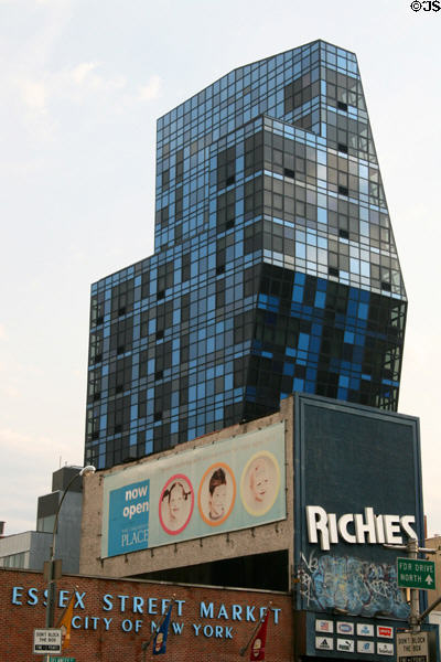 BLUE Condominium (2007) at Delancey St. New York, NY. Style: Deconstructivist. Architect: Bernard Tschumi.