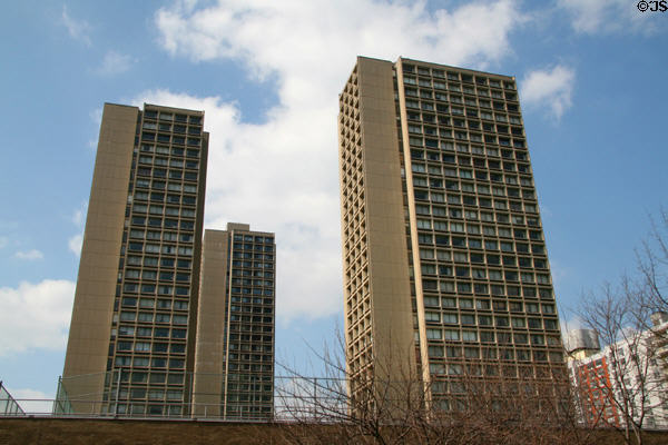 University Towers Apartments (Silver Towers) (1965) (30 floors) (100 & 110 Bleecker St.). NY. Architect: I.M. Pei & Partners.
