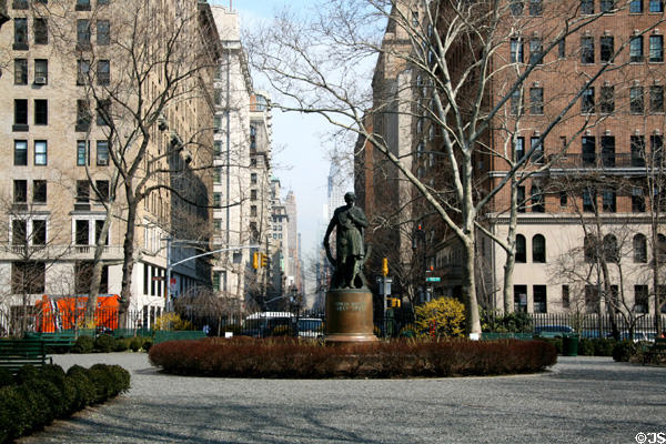Gramercy Park with statue of Edwin Booth (1833-93). New York, NY.