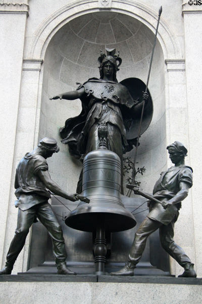 Minerva & Bell Ringers Monument (James Gordon Bennett Memorial), (1895) by Antonin Jean Paul Carles in Herald Square. New York, NY.