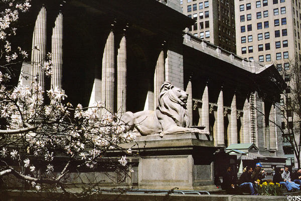 New York Public Library (1898-1911) (476 Fifth Ave.). New York, NY. Style: Beaux Arts. Architect: Carrere & Hastings. On National Register.