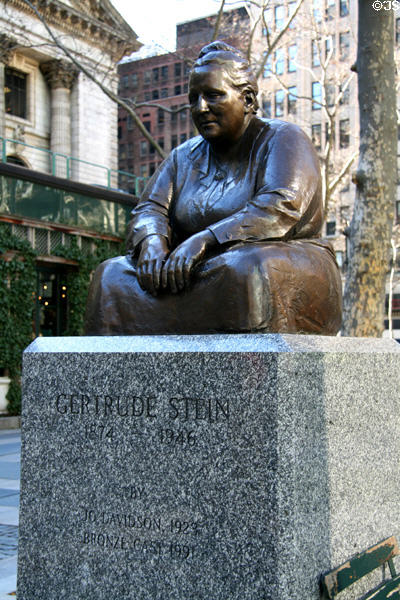 Gertrude Stein statue (1992 from 1923 original) by Jo Davidson in Bryant Park. New York, NY.