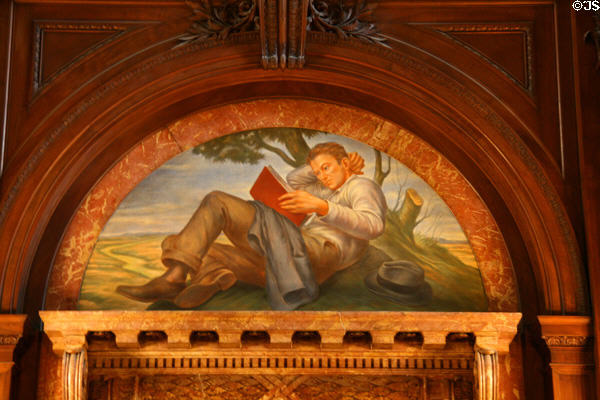Mural of man reading in New York Public Library. New York, NY.