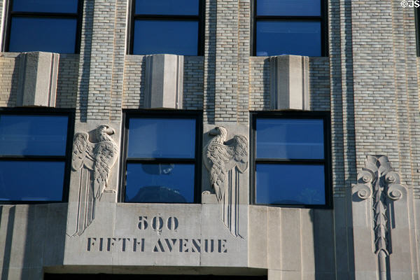 Pair of stylized eagles decorate 500 Fifth Ave. New York, NY.