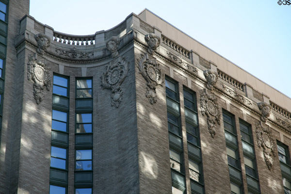 Curved facade with sculpted buffalo heads on New York Central Building (now Helmsley Building). New York, NY.