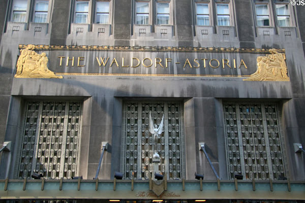 Waldorf-Astoria Hotel artistic marquee. New York, NY.