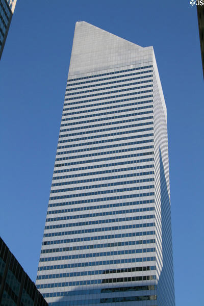 Citigroup Center known for slanted roof designed for solar panels. New York, NY.