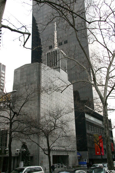 Holy Family Church, Japan Society & Trump World Tower on Dag Hammarskjold Plaza. New York, NY.