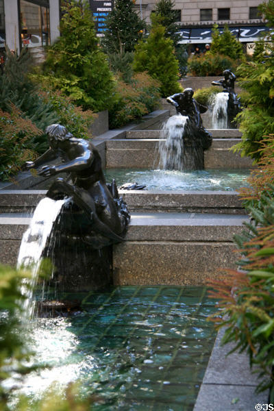 Fountainhead figures (c1935) by Rene Paul Chambellan in Channel Gardens of Rockefeller Center. New York, NY.