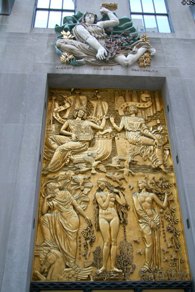 Friendship of France & United States relief (c1934) by Alfred Janniot over entrance to La Maison Francaise of Rockefeller Center (610 Fifth Ave.). New York, NY.