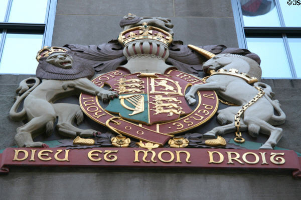 British Coat of Arms by Carl Paul Jennewein & Piccirilli Brothers over doors of British Empire Building of Rockefeller Center (620 Fifth Ave.). New York, NY.