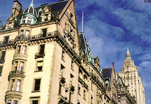 The Dakota (1882) (1 West 72nd St. at Central Park West) (10 floors) beside San Remo Apartments. New York, NY. Architect: Henry J. Hardenbergh.
