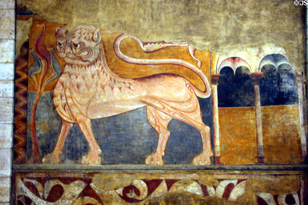 Lion Passant fresco (after 1200) (now on canvas) from chapter house of monastery of San Pedro de Arlanza near Burgos, Spain at The Cloisters. New York, NY.