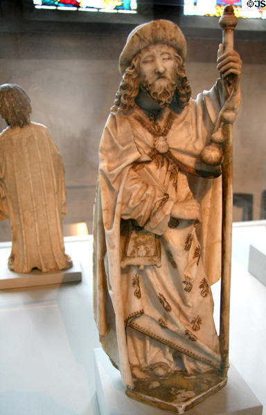 St James the Greater alabaster statue (1489-93) by Gil de Siloe for tomb of Juan II of Castile in Spain at The Cloisters. New York, NY.