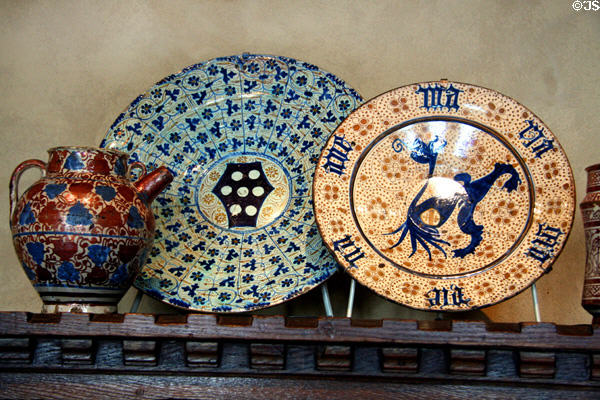 Tin-glazed earthenware (early 15thC) from Valencia, Spain at The Cloisters. New York, NY.