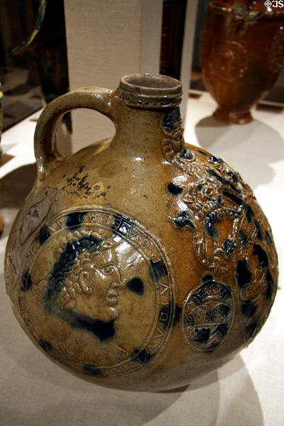 German salt-glazed stoneware bottle jug (1595) at Metropolitan Museum of Art. New York, NY.