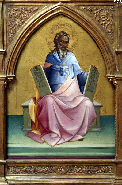 Moses with Tablets painting (c1408) by Lorenzo Monaco of Florence at Metropolitan Museum of Art. New York, NY.