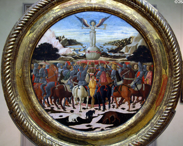 Triumph of Fame tempera painting (c1450) by Giovanni di Ser Giovanni (called Scheggia) at Metropolitan Museum of Art. New York, NY.
