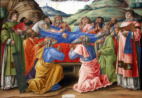 Death of the Virgin with Saints painting (1485) by Bartolomeo Vivarini at Metropolitan Museum of Art. New York, NY.