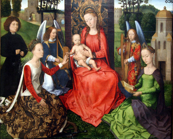 Virgin & Child with St Catherine of Alexandria & St Barbara painting (early 1480s) by Hans Memling at Metropolitan Museum of Art. New York, NY.