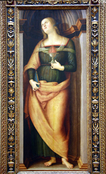 St Lucy holding lamp painting (c1505) by Perugino at Metropolitan Museum of Art. New York, NY.