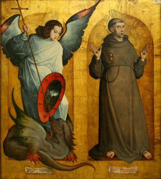 St Michael & St Francis painting (c1505-9) by Juan de Flandes at Metropolitan Museum of Art. New York, NY.