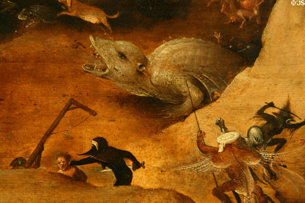Grotesque reptile detail of Christ's Descent into Hell painting (c1550s) in style of Hieronymus Bosch at Metropolitan Museum of Art. New York, NY.