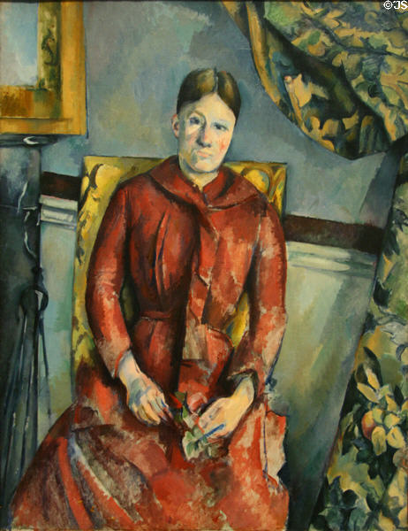 Mme. Cézanne in Red Dress portrait (c1888-90) by Paul Cézanne at Metropolitan Museum of Art. New York, NY.