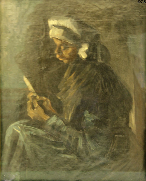 The Potato Peeler (1885) on back of self-portrait by Vincent van Gogh at Metropolitan Museum of Art. New York, NY.