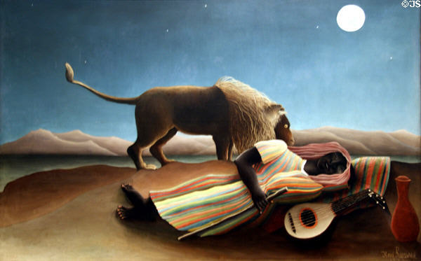 The Sleeping Gypsy (1897) painting by Henri Rousseau at MoMA. New York, NY.