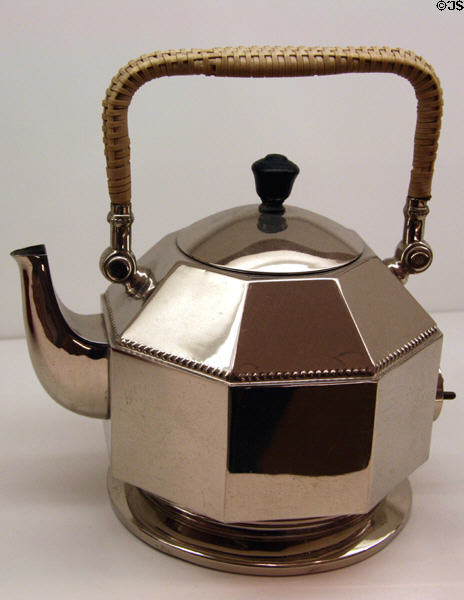 Nickel-plated electric kettle (1909) by Peter Behrens made by AEG of Germany at MoMA. New York, NY.