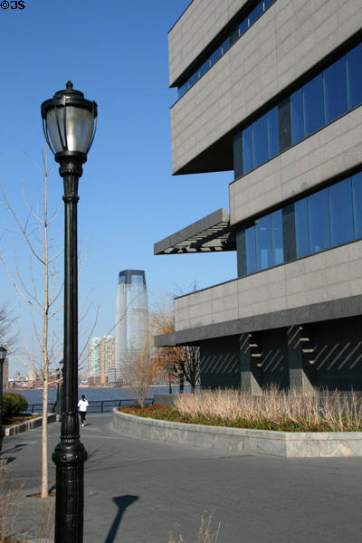 Museum of Jewish Heritage overlooks New York harbor & New Jersey side of Hudson River. New York, NY.