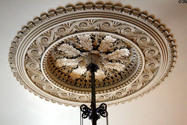 Plaster medallion in living room ceiling of Old Merchant's House Museum. New York, NY.