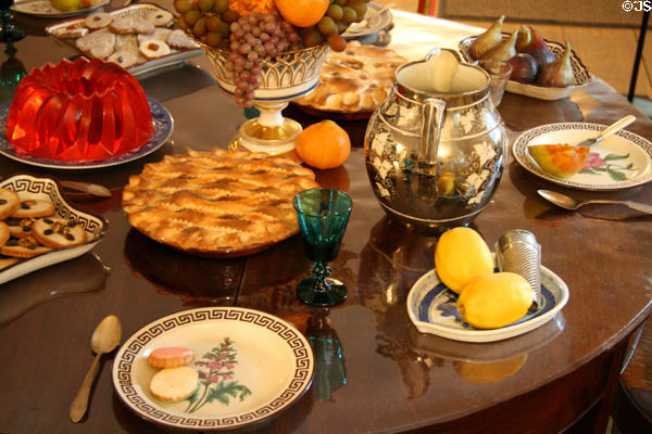 Dishes & desserts typical of 1830s at Mount Vernon Hotel Museum. New York, NY.