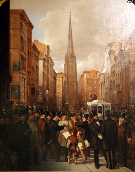 Painting (1858) of financial panic on Wall Street at Two O'Clock, Oct. 13, 1857 by James Cafferty & Charles G. Rosenberg at Museum of the City of New York. New York, NY.