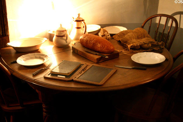 Kitchen table of German family (Gumpertz Apartment 1874) at Tenement Museum. New York, NY.