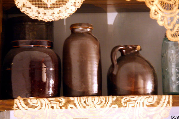 Food storage crocks of German family (Gumpertz Apartment 1874) at Tenement Museum. New York, NY.