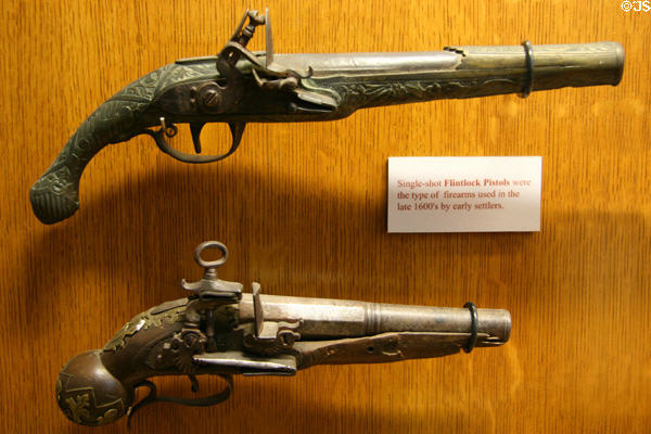 Flintlock pistols (late 1600s) at NYC Police Museum. New York, NY.