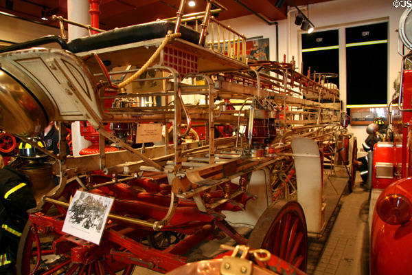 Horse-drawn ladder truck (1882) by Gleason & Bailey of Seneca Falls at New York Fire Museum. New York, NY.