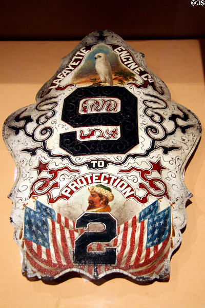Presentation shield (c1850) Lafayette Engine 9 to Protection 2 unit at New York Fire Museum. New York, NY.