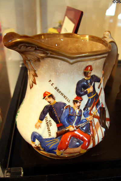 Commemorative pitcher of Colonel Elmer Ephraim Ellsworth, first casualty in American Civil War, leader of 11th NY Regiment of Firemen at New York Fire Museum. New York, NY.