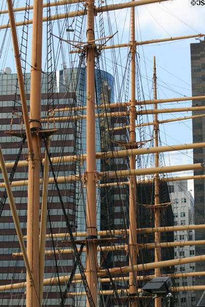 Masts & rigging of barque Peking at South Street Seaport Museum. New York, NY.