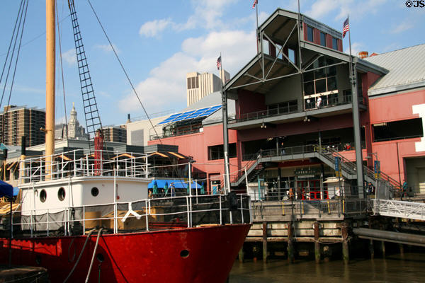 Pier 17 of South Street Seaport with Lightship Ambrose. New York, NY.
