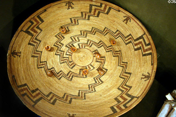 Central California native gambling basked tray & dice (c1900) at National Museum of American Indian. New York, NY.