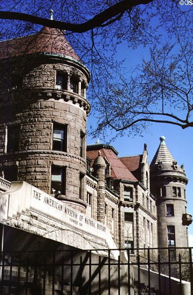 77th Street wing (1892-98) of American Museum of Natural History. New York, NY. Style: Romanesque Revival. Architect: J.C. Cady & Co..