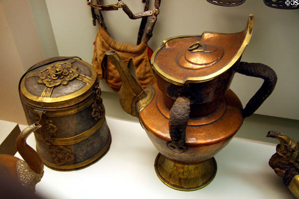 Tibetan metal teapots & boxes at Museum of Natural History. New York, NY.