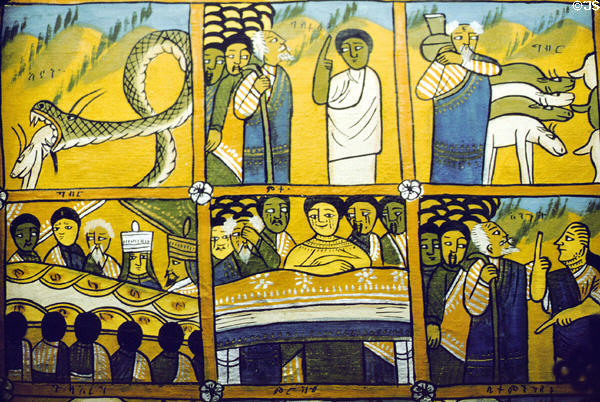 Ethiopian scroll on canvas with story of Solomon & Sheba at Museum of Natural History. New York, NY.